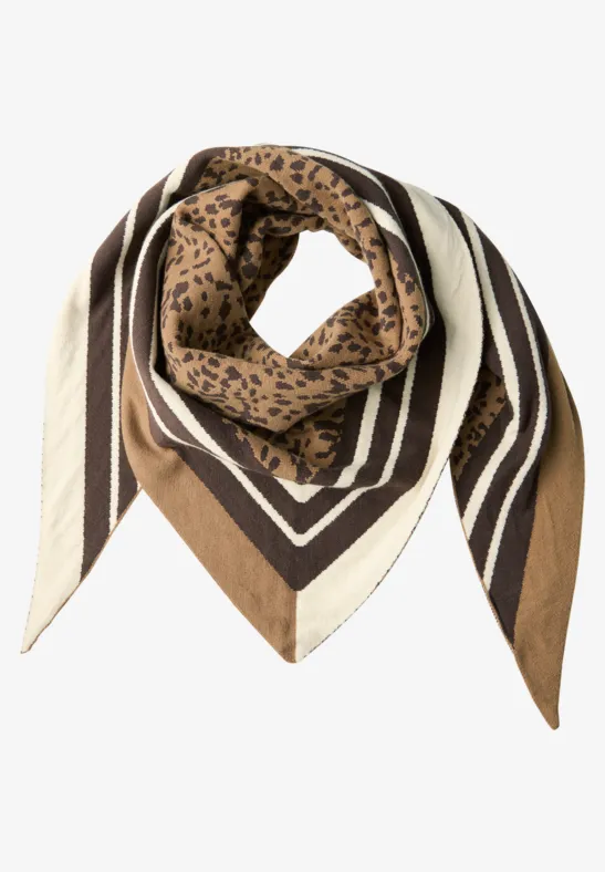 Foulard triangulaire avec motif léopard Cinnamon Brown