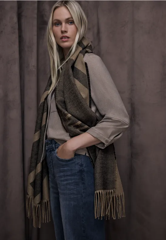 Cosy jacquard sjaal light terra mocha