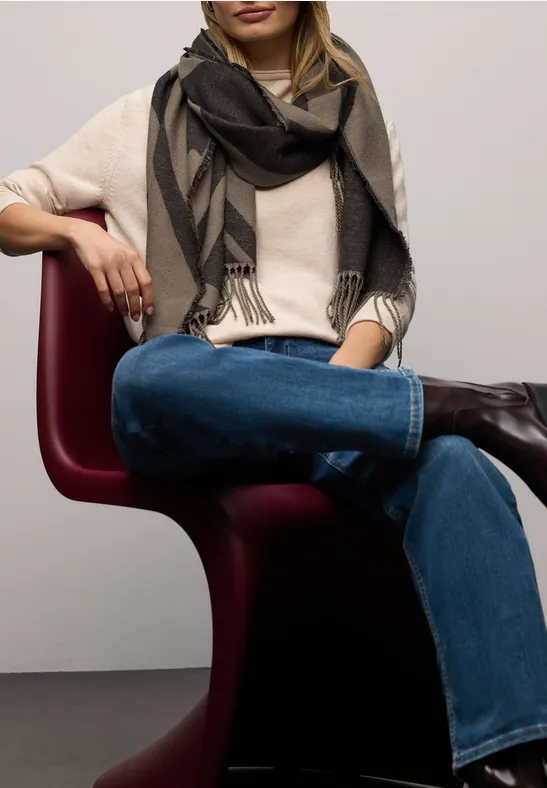 Cosy jacquard sjaal light terra mocha