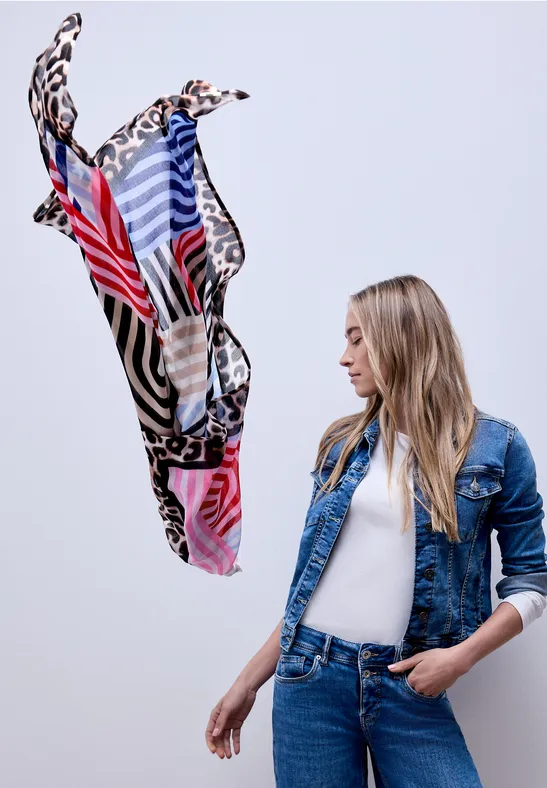 Foulard rayé avec détails léopard multicolor