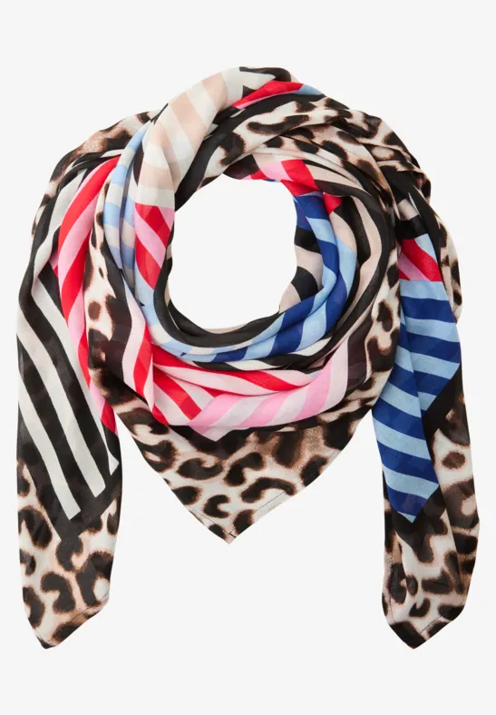Foulard rayé avec détails léopard multicolor
