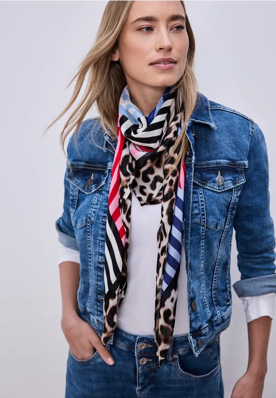 Foulard rayé avec détails léopard multicolor