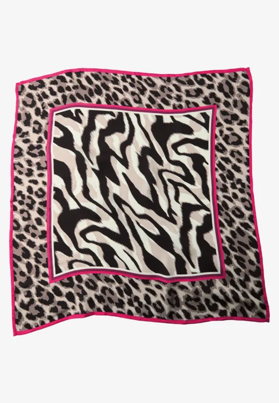 Foulard en nicki look satin avec imprimé animalier espresso brown