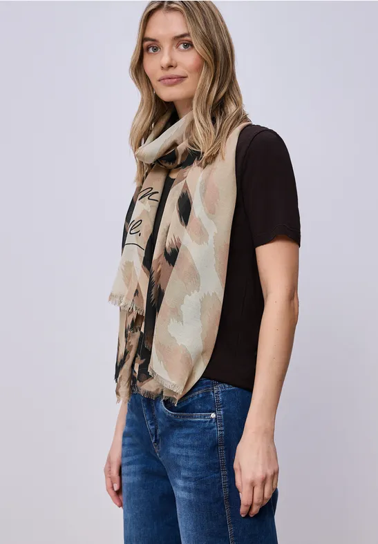 Lange sjaal met leopatroon timeless beige