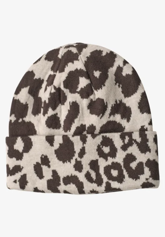 Bonnet en maille fine à motif léopard auburn brown