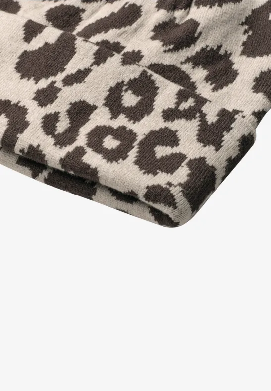 Bonnet en maille fine à motif léopard auburn brown
