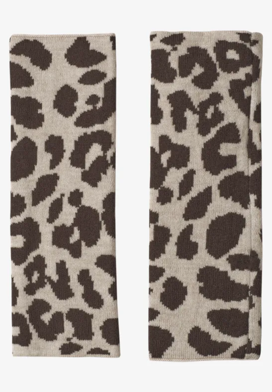 Manchettes en maille fine à motif léopard auburn brown