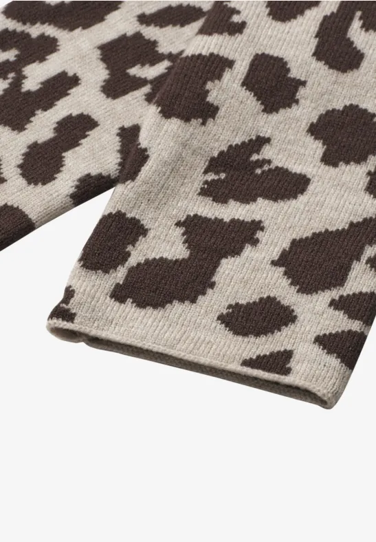 Manchettes en maille fine à motif léopard auburn brown