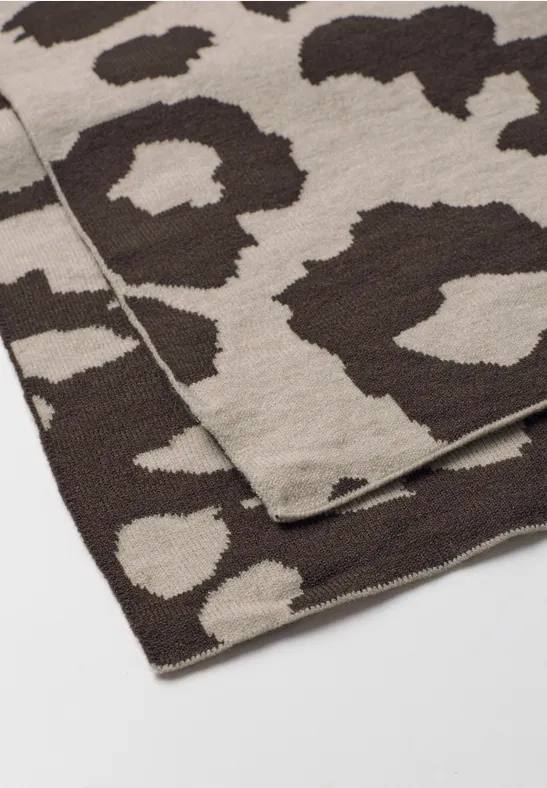 Lange, fijngebreide sjaal met luipaardpatroon auburn brown