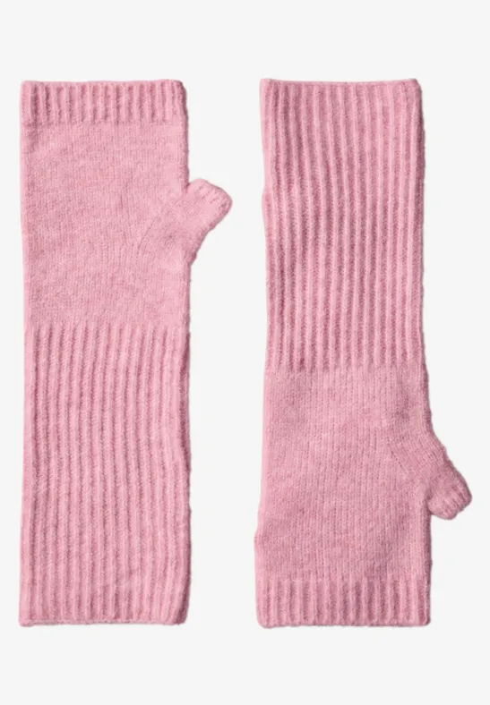 Fijngebreide armwarmers in effen kleur vintage blush mel.