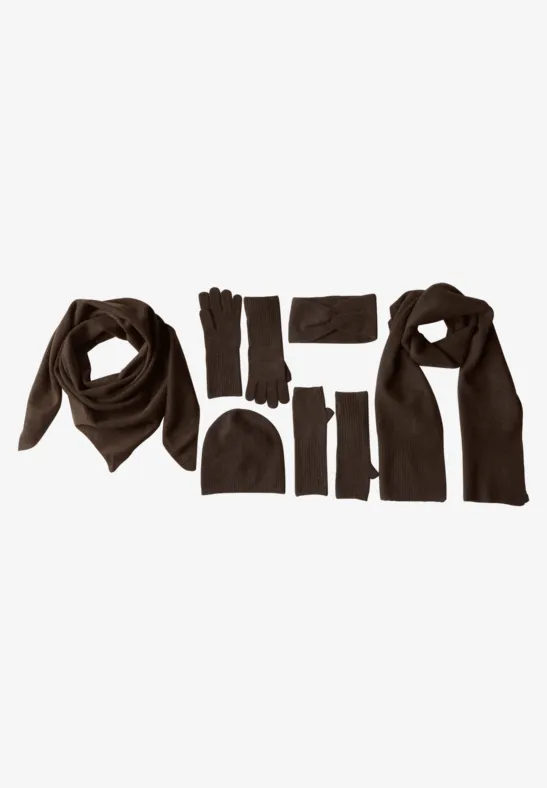 Fijngebreide armwarmers in effen kleur auburn brown mel.