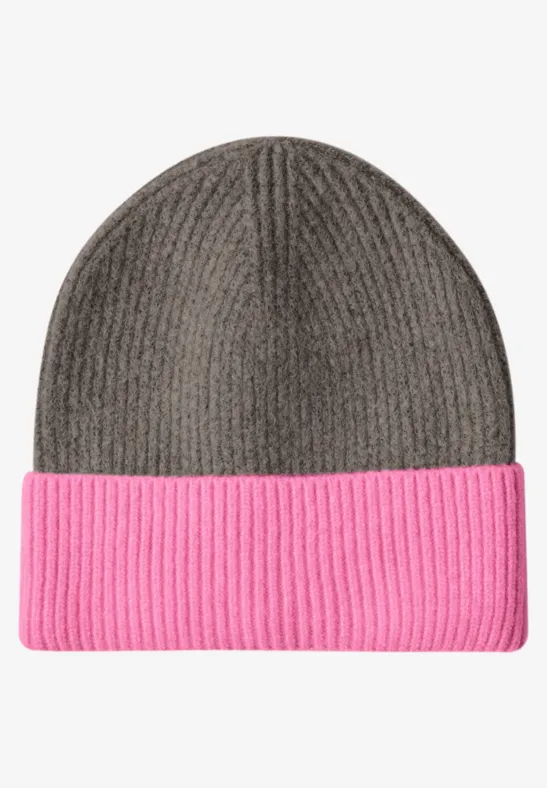 Fijngebreide beanie in colorblock-stijl warm blush