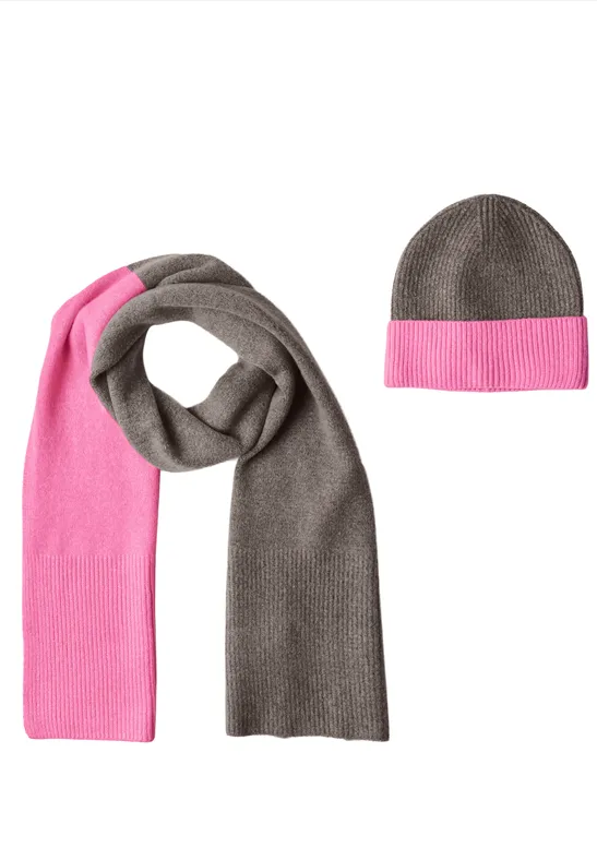 Fijngebreide sjaal in twee kleuren warm blush