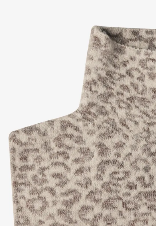 Jacquard kraag met luipaardprint barley beige mel.