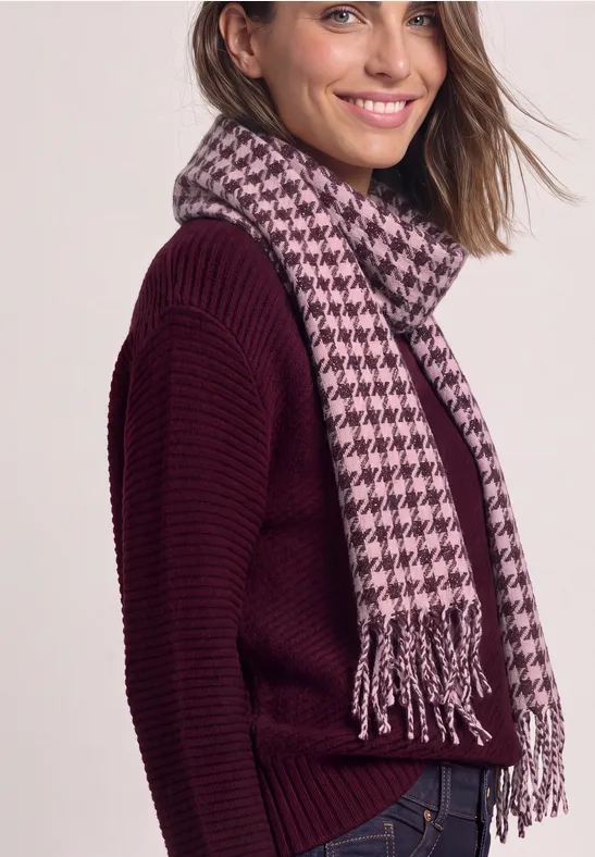 Sjaal met houndstooth-patroon en glitters rustic rouge