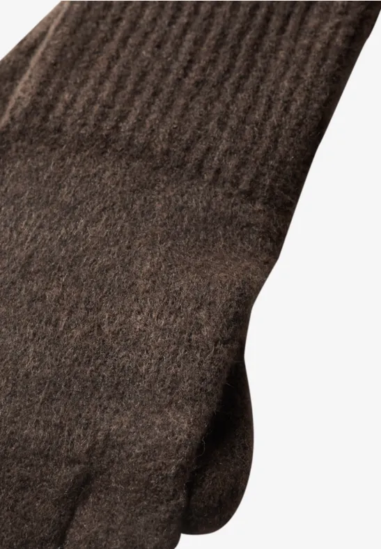 Fijngebreide handschoenen in effen kleuren auburn brown mel.