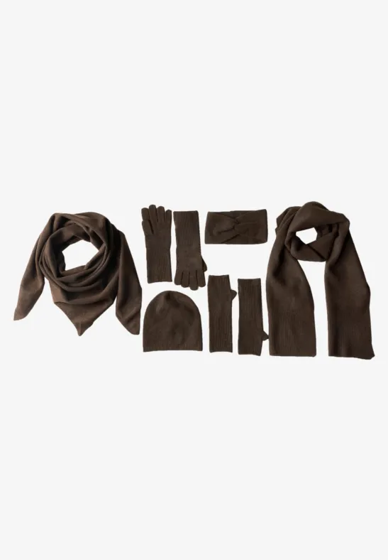 Fijngebreide handschoenen in effen kleuren auburn brown mel.