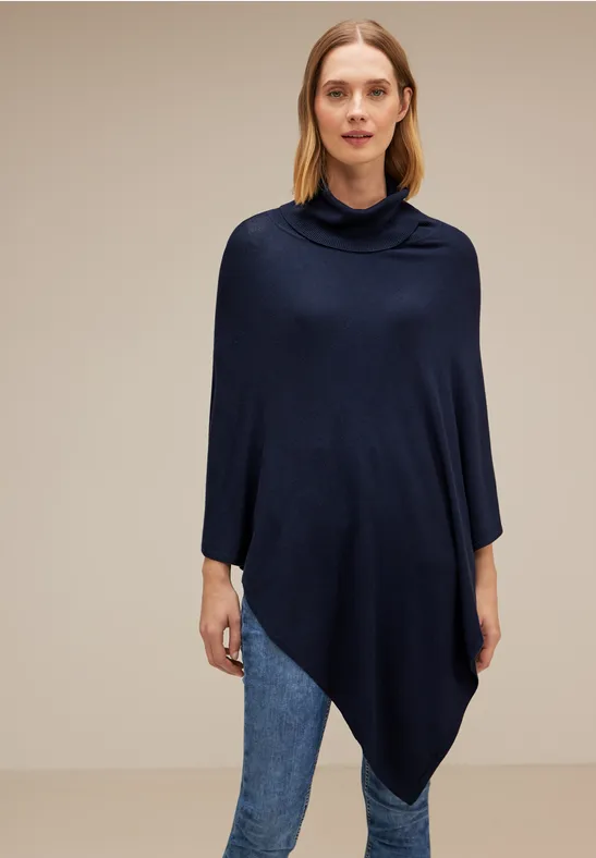 Strickponcho mit Rollkragen deep blue