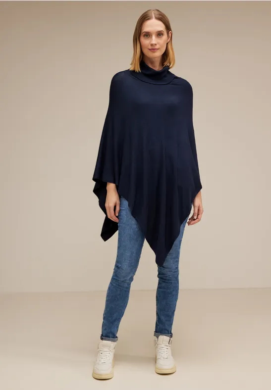 Strickponcho mit Rollkragen deep blue