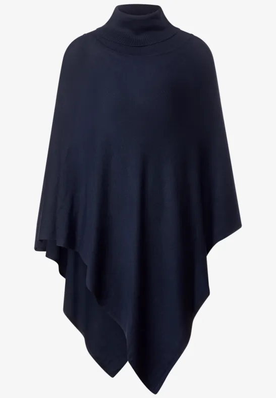 Strickponcho mit Rollkragen deep blue