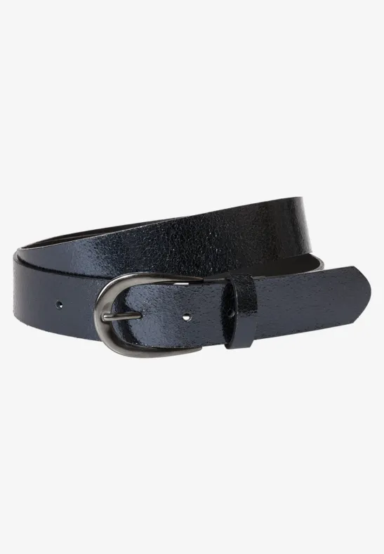 Crushed Foil Leather Belt atlantic blue