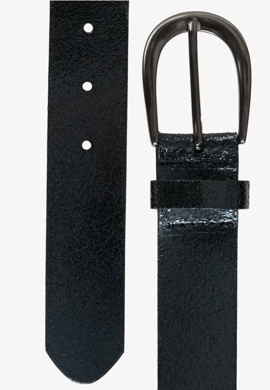 Crushed Foil Leather Belt atlantic blue