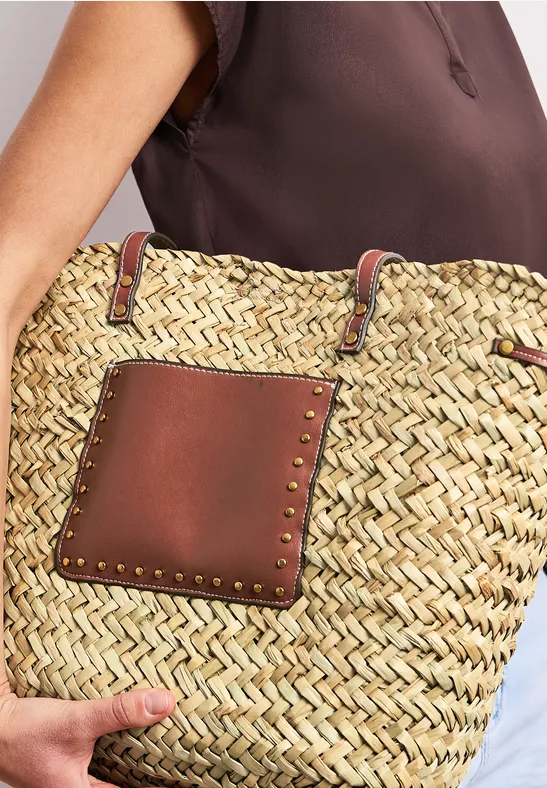 Geweven mand-look tas soft sand