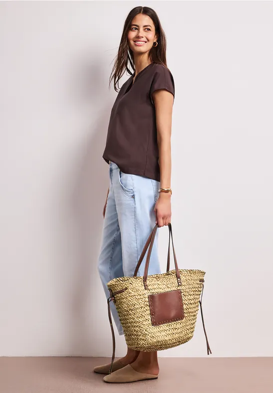 Geweven mand-look tas soft sand