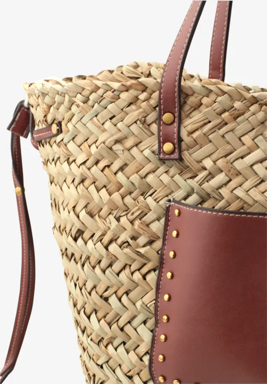 Geweven mand-look tas soft sand