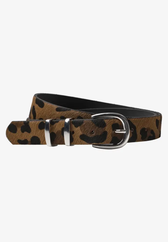 Riem met bont en luipaardprint cognac