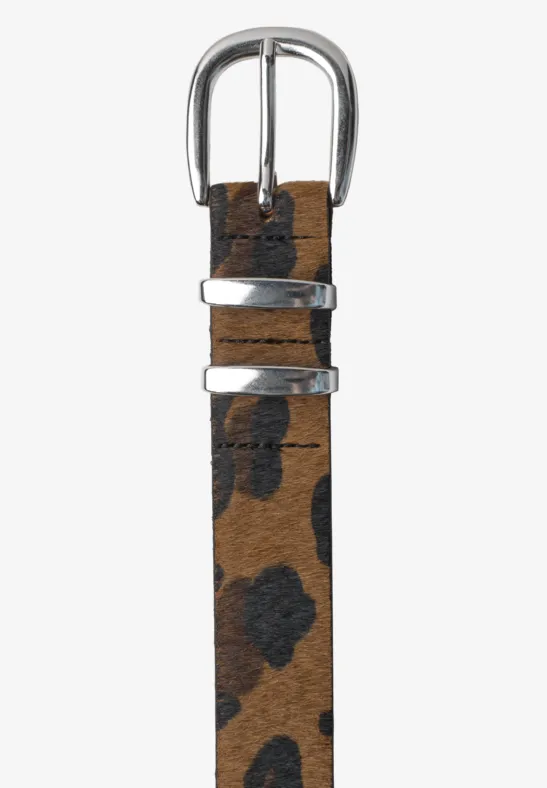 Riem met bont en luipaardprint cognac