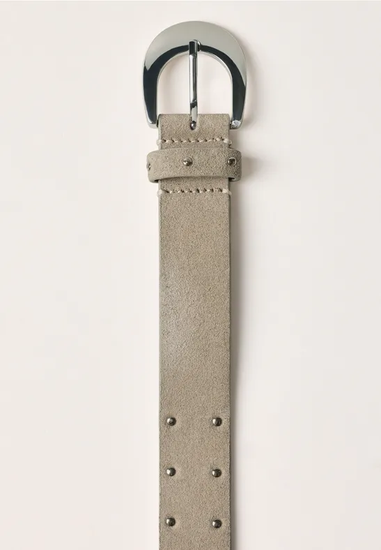 Veloursriem met studs barley beige