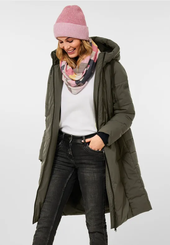 Winterjas in gewatteerde mix olive oil green