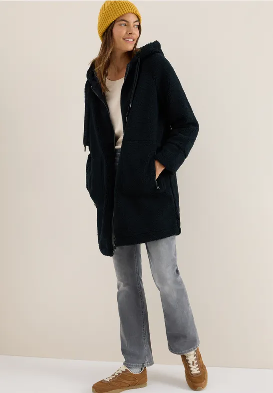 Teddy Mantel mit Kapuze dark navy blue