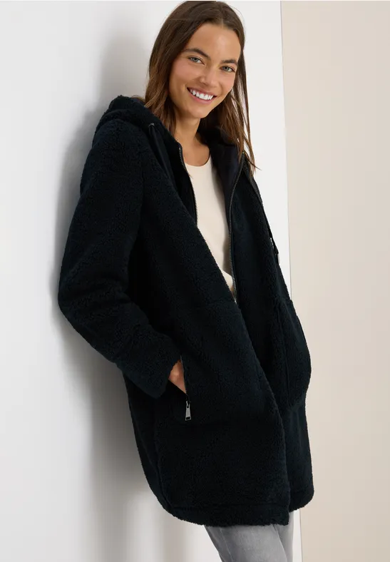 Teddy Mantel mit Kapuze dark navy blue