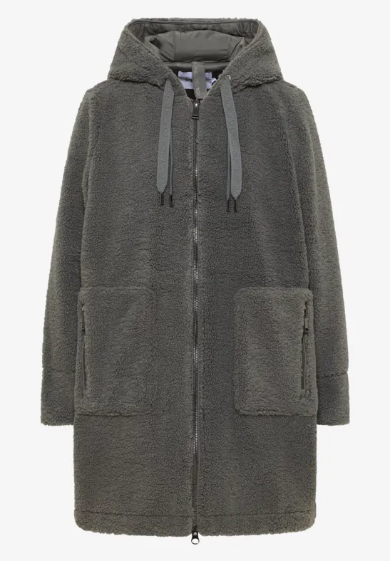 Teddy Mantel mit Kapuze pastel olive