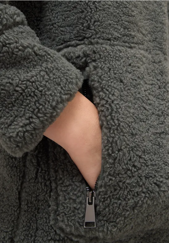 Teddy Mantel mit Kapuze pastel olive
