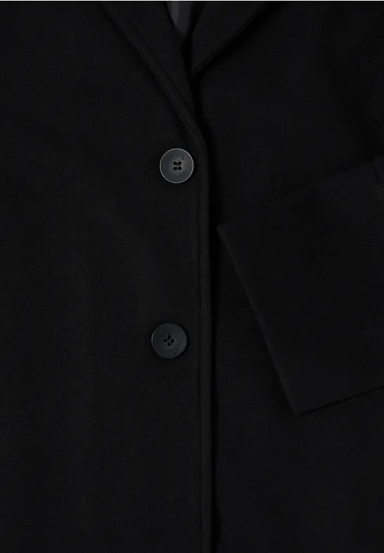 Woll-Optik Revers-Mantel Black