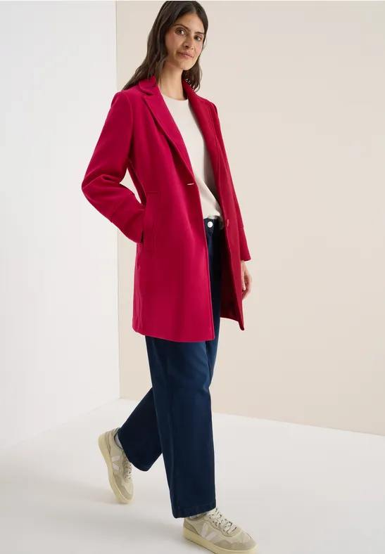 Woll-Optik Revers-Mantel beaujolais red