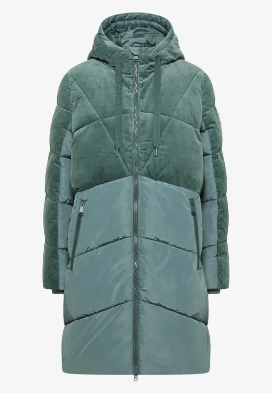 Pufferjas met ribfluwelen mix ice hill green