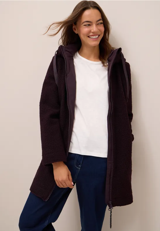 Mantel in wollook dark plum