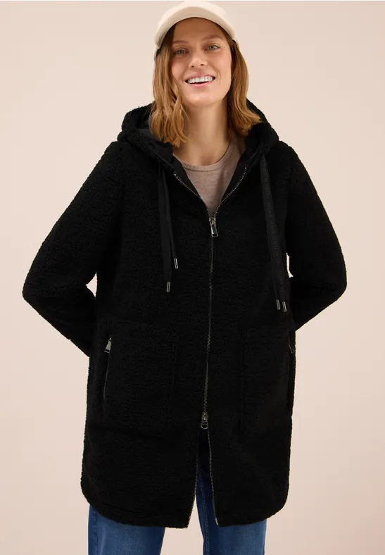 Teddy Mantel mit Kapuze Black