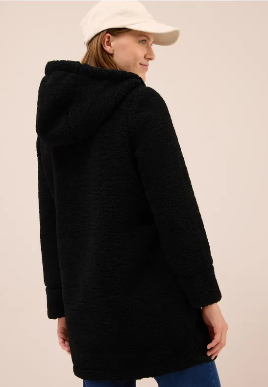 Teddy Mantel mit Kapuze Black