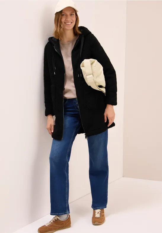 Teddy Mantel mit Kapuze Black