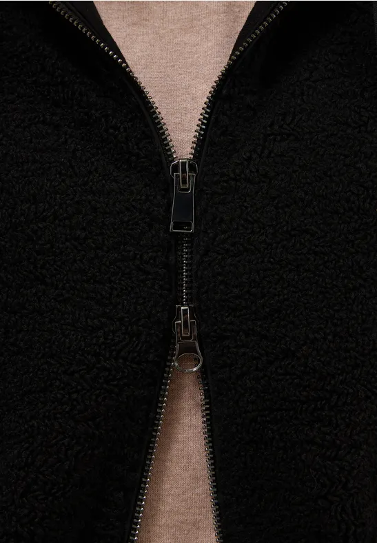 Teddy Mantel mit Kapuze Black
