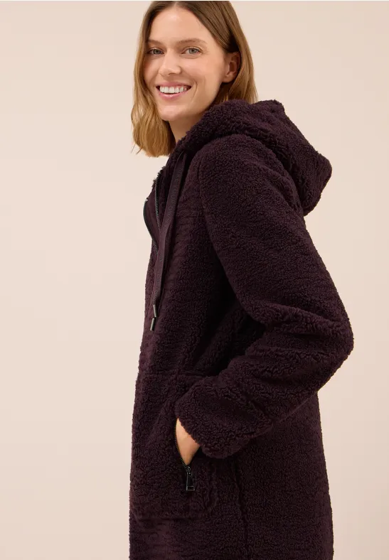 Teddy Mantel mit Kapuze dark plum