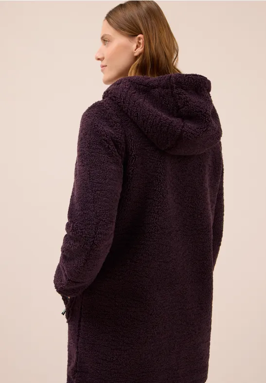 Teddy Mantel mit Kapuze dark plum