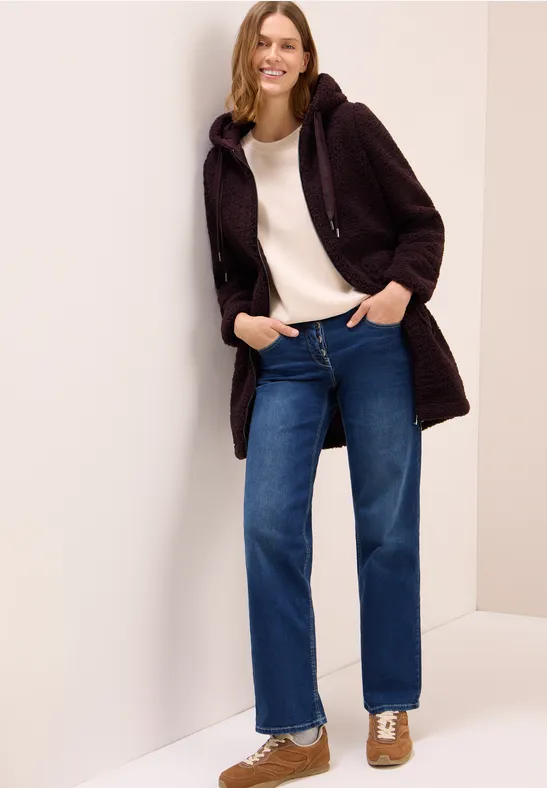 Teddy Mantel mit Kapuze dark plum
