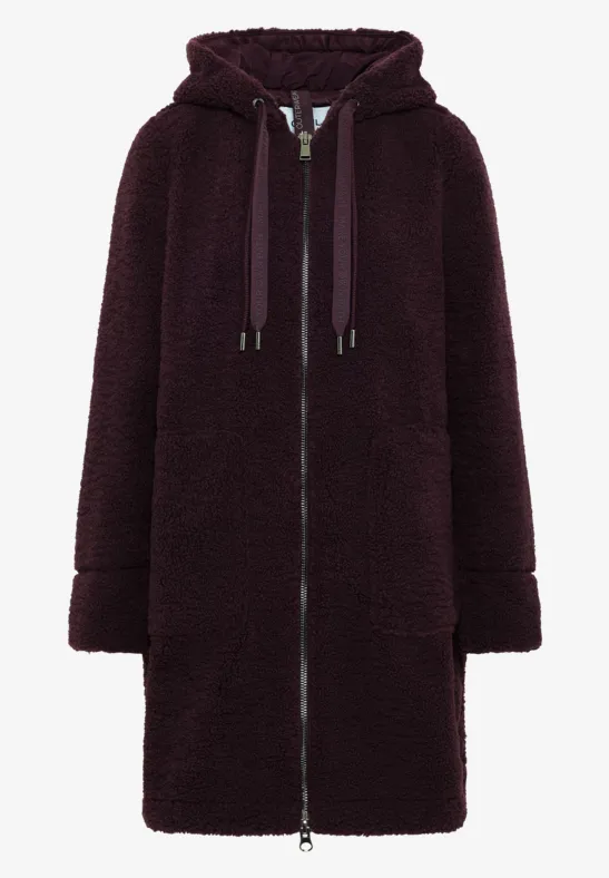 Teddy Mantel mit Kapuze dark plum