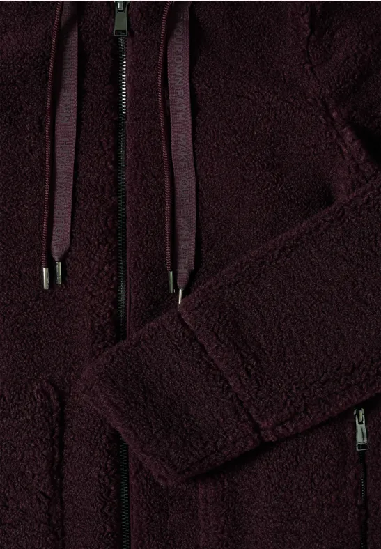Teddy Mantel mit Kapuze dark plum